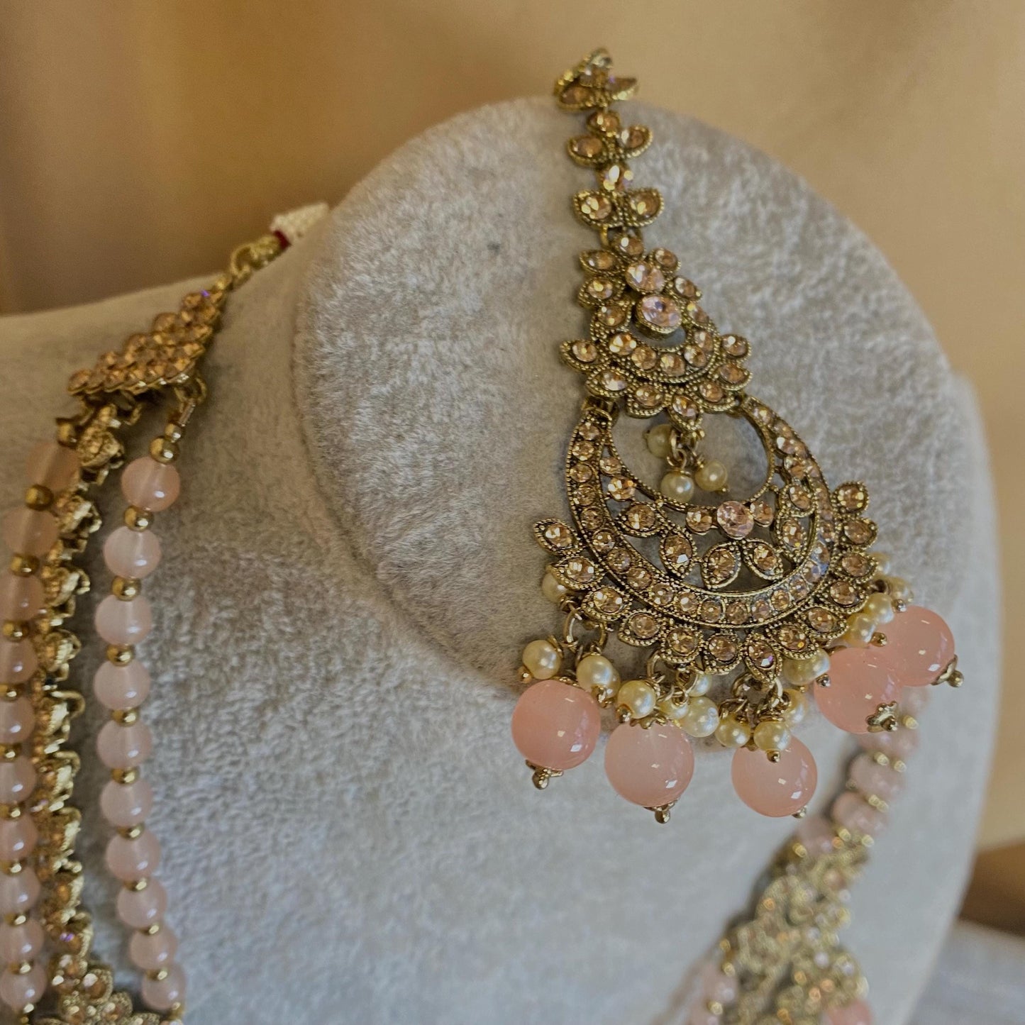 Full Peach Long Necklace Set -  Peach Indian Jewellery/Pakistani Style Necklaces/Hijabi Brides/Bridal Jewellery