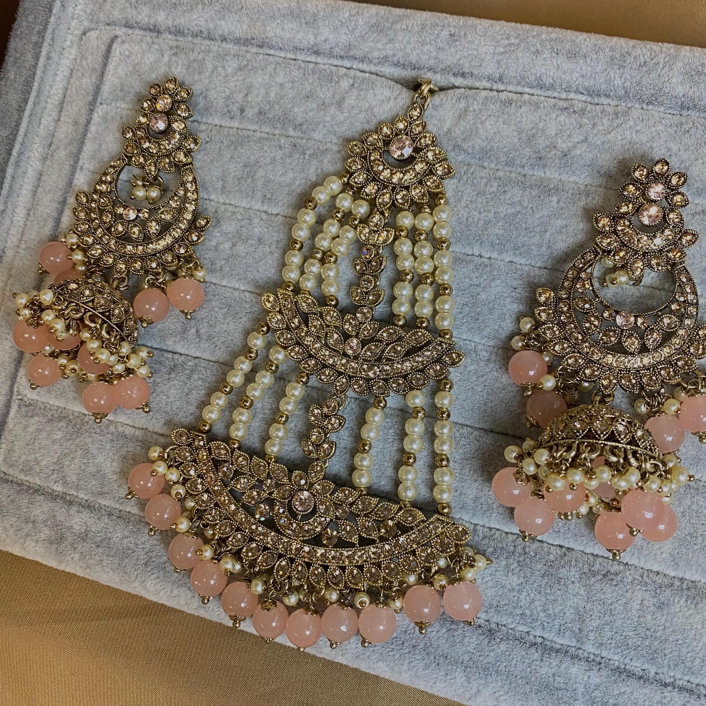 Full Peach Long Necklace Set -  Peach Indian Jewellery/Pakistani Style Necklaces/Hijabi Brides/Bridal Jewellery