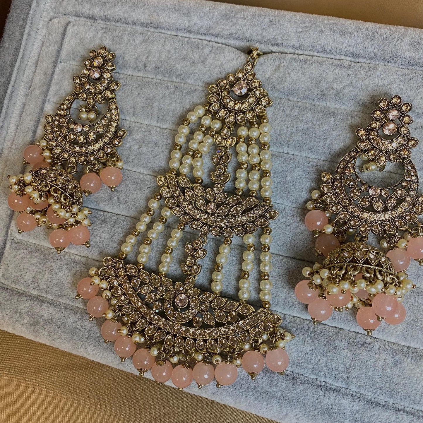 Full Peach Long Necklace Set -  Peach Indian Jewellery/Pakistani Style Necklaces/Hijabi Brides/Bridal Jewellery