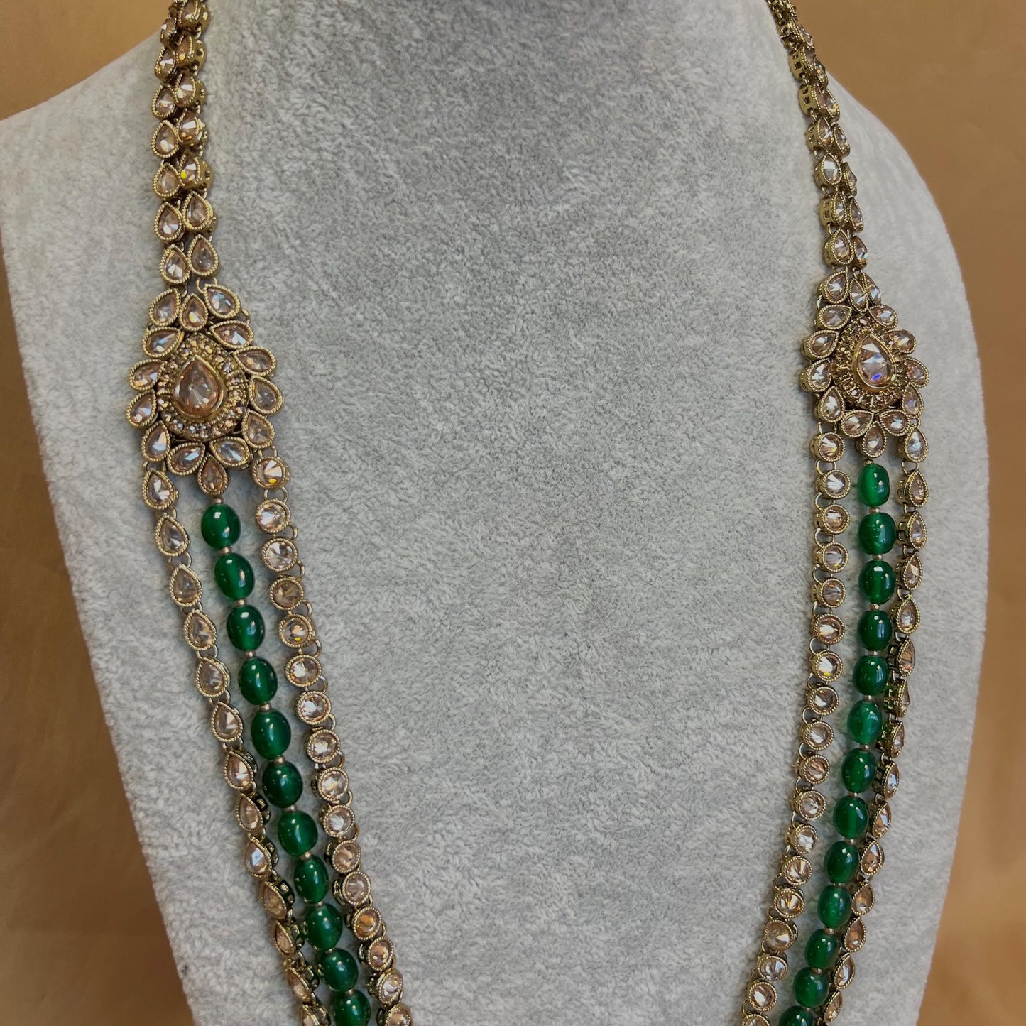 Green Champagne Long Mala/ Haar/ Long Necklace/ Waist chain/ Belt/ Sari Belt/ Unique Style/ Indian/ Pakistani/Fashion Jewellery/ Gift