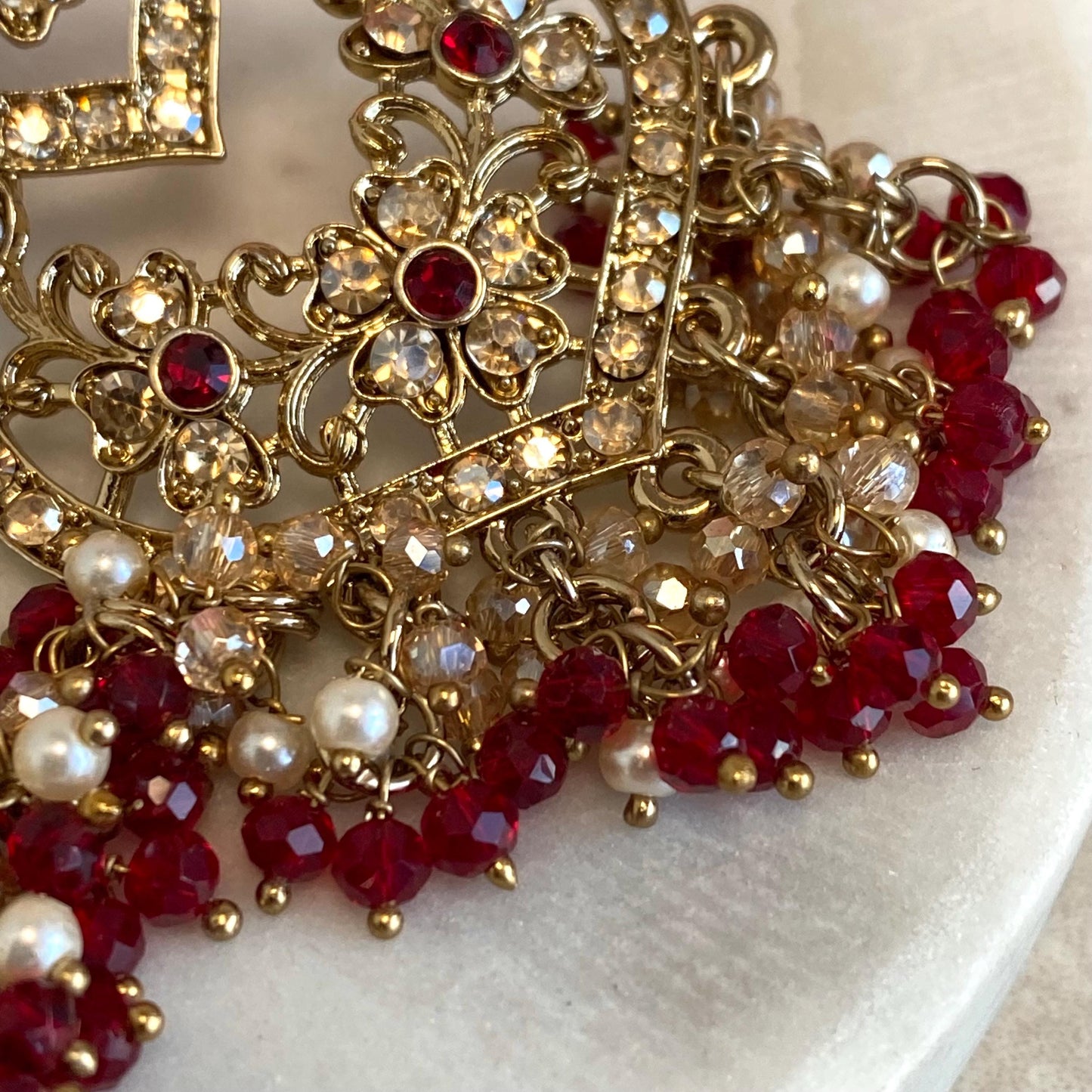 Maroon Antique Gold Golden Rhinestone Stud Medium Size Lightweight Earring High Quality Indian Pakistani Bollywood Fashion Jewellery Gift