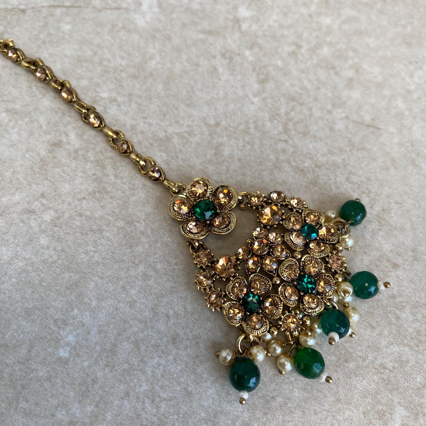 Green Large Antique Gold Golden Rhinestone Jhumka Earring Indian Pakistani Bollywood Fashion Jewellery High Quality Gift for Her Add Tikka