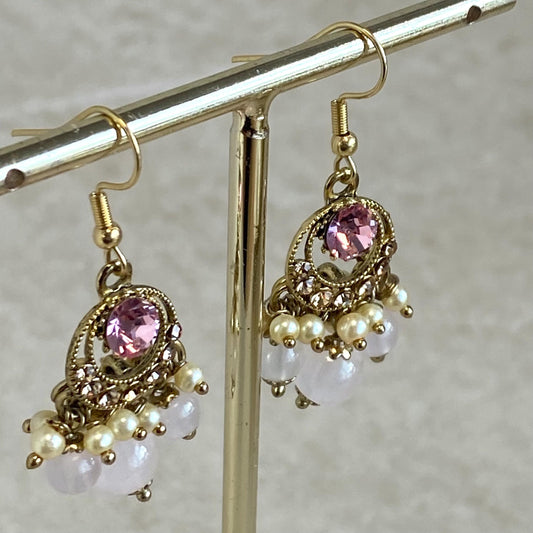 Pink Gold Handmade Earring Hypoallergenic Hook Lightweight Cute High Quality Gift for Her Indian Pakistani Bollywood Fashion Jewellery Sale