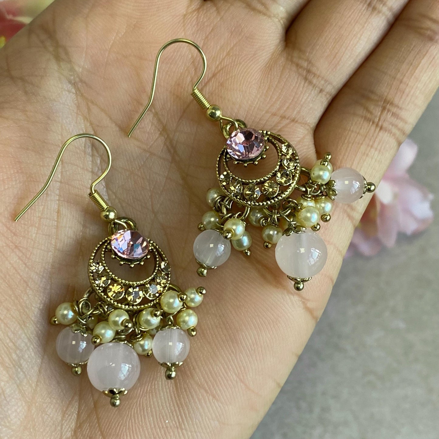 Pink Gold Handmade Earring Hypoallergenic Hook Lightweight Cute High Quality Gift for Her Indian Pakistani Bollywood Fashion Jewellery Sale
