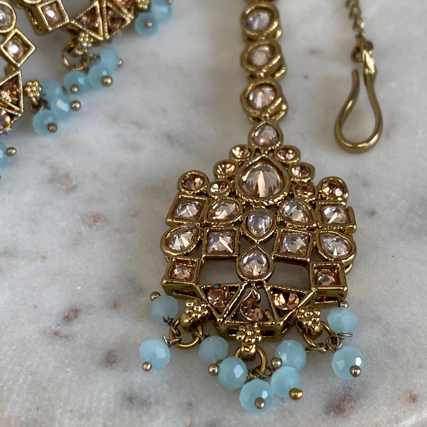 Blue Antique Gold Champagne Small Stud Earring Tikka High Quality Lightweight Bollywood Indian Pakistani Fashion Jewellery Sale Gift for Her