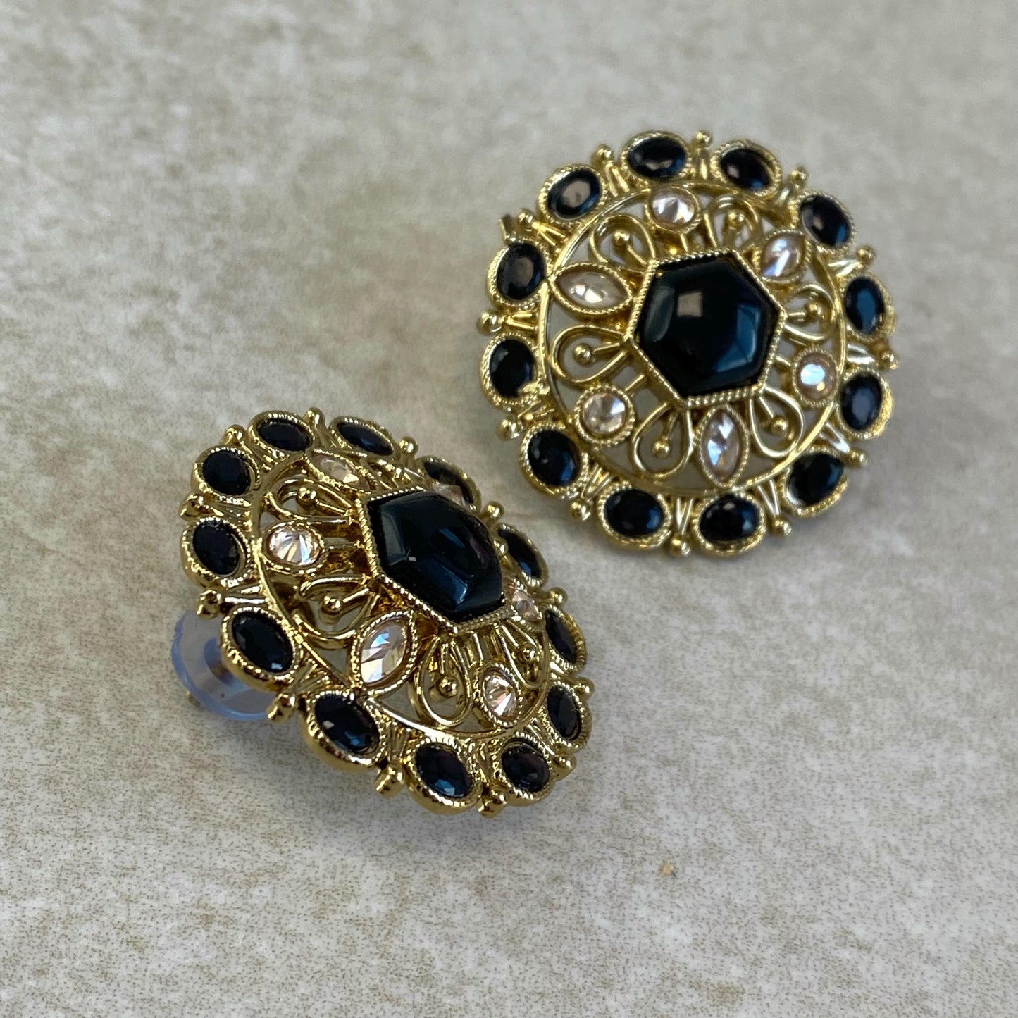 Black Antique Gold Champagne Round Stud Earring High Quality Lightweight Bollywood Indian Pakistani Fashion Jewellery Sale Gift for Her
