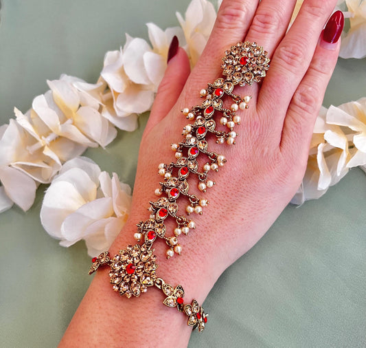 Red & Golden Hand Harness/ Red Hathpool/ Red Hand Harnesses/ Gold Hand Harness/ Indian/Pakistani style /Haathphool/Hand Accessory