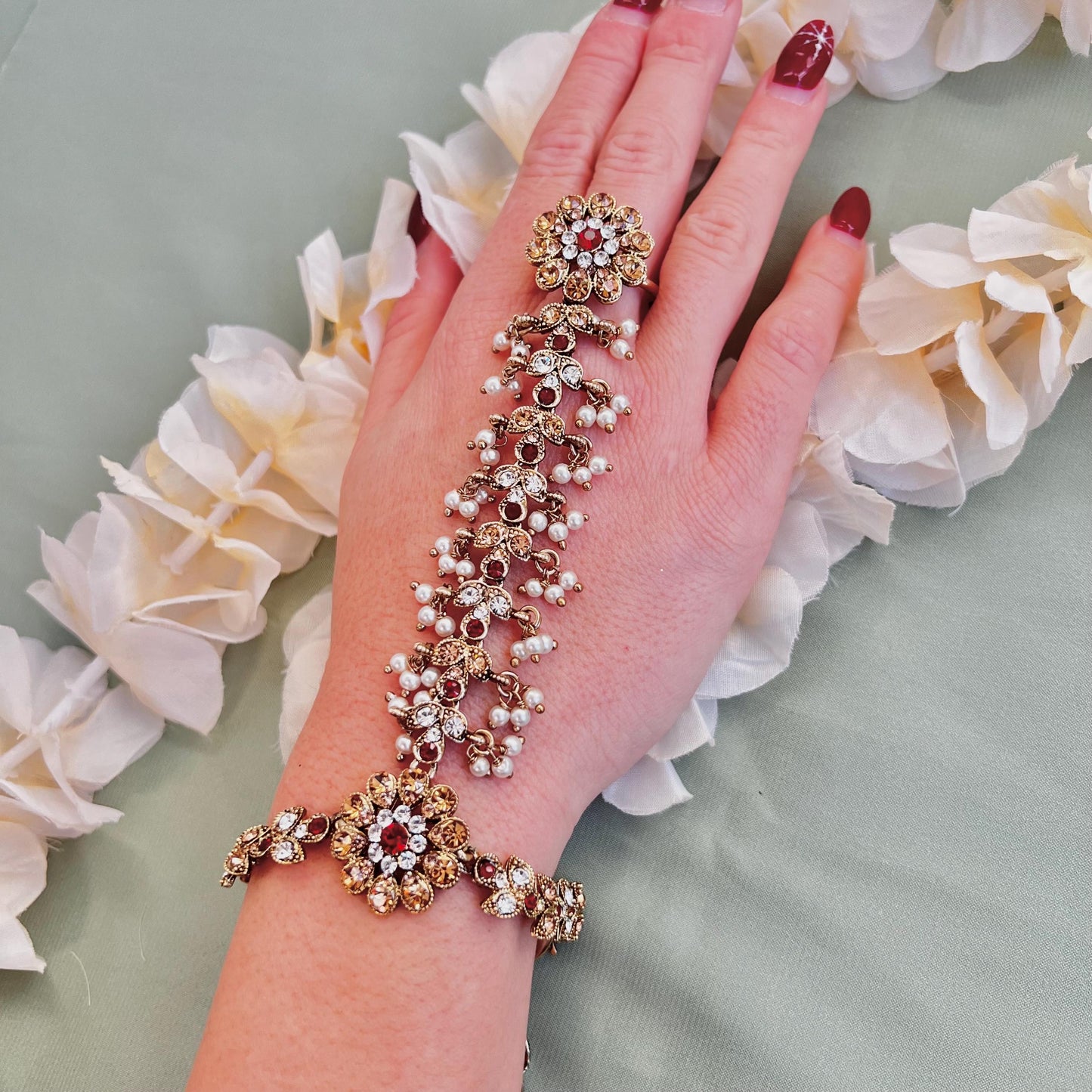 Maroon & Clear Hand Harness/Maroon Hathpool/ Fashion Jewellery/ Gift for Women/Indian/Pakistani style /Haathphool/Hand Accessory