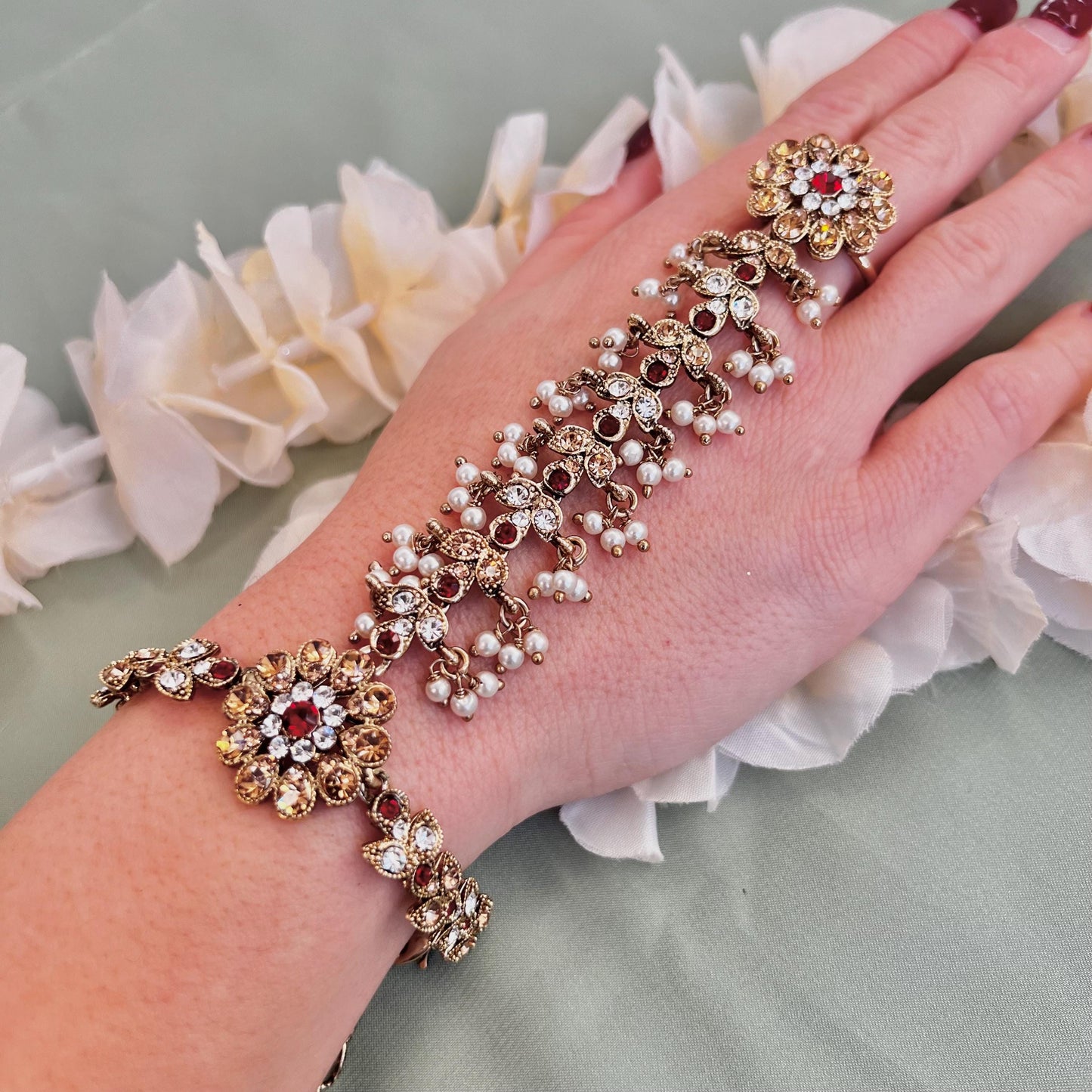 Maroon & Clear Hand Harness/Maroon Hathpool/ Fashion Jewellery/ Gift for Women/Indian/Pakistani style /Haathphool/Hand Accessory