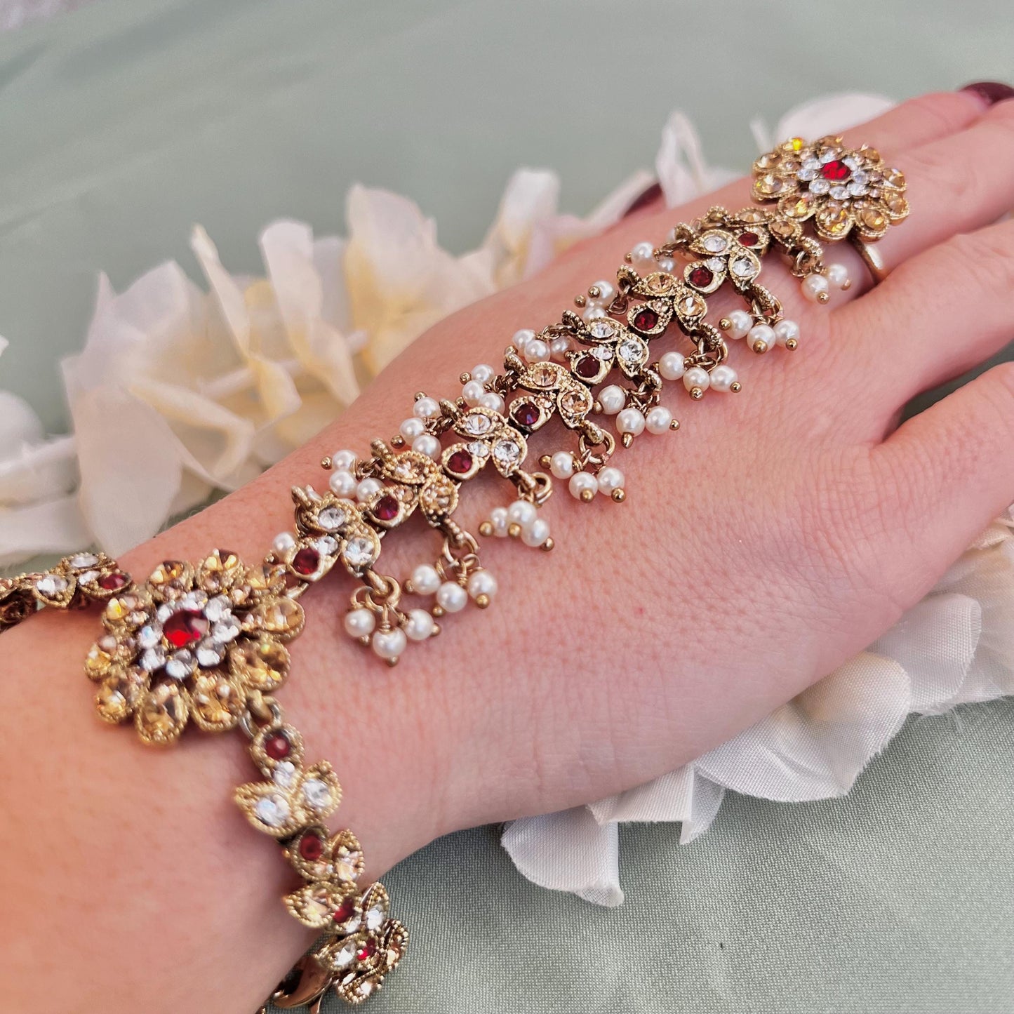 Maroon & Clear Hand Harness/Maroon Hathpool/ Fashion Jewellery/ Gift for Women/Indian/Pakistani style /Haathphool/Hand Accessory