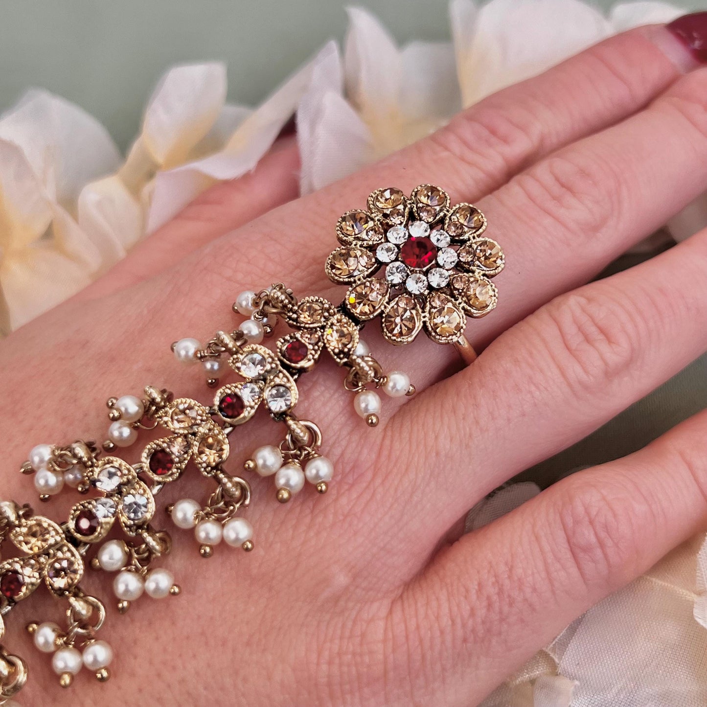 Maroon & Clear Hand Harness/Maroon Hathpool/ Fashion Jewellery/ Gift for Women/Indian/Pakistani style /Haathphool/Hand Accessory