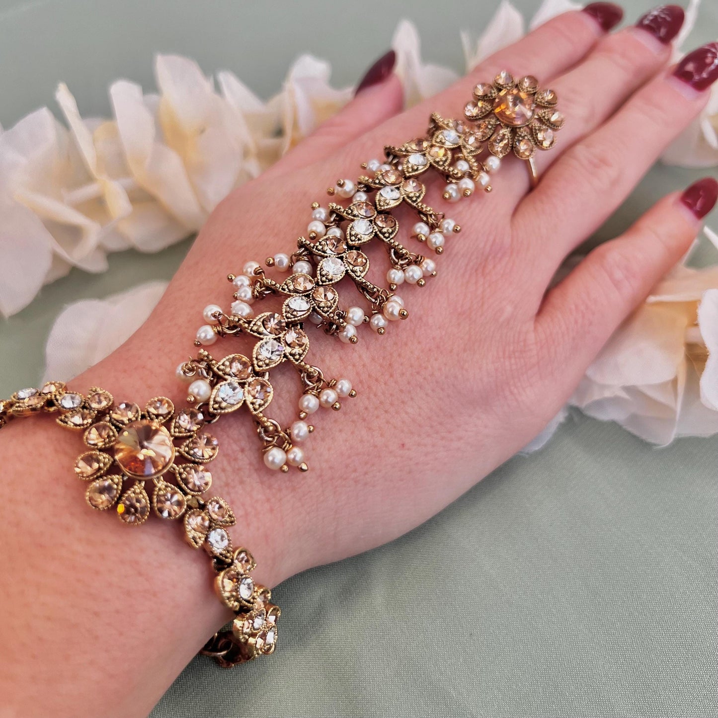 Golden & Clear Hand Harness/Gold Ring Hand Harness/Gold Hathpool/Fashion Jewellery/Gold Hathpool/Indian/Pakistani style /Haathphool