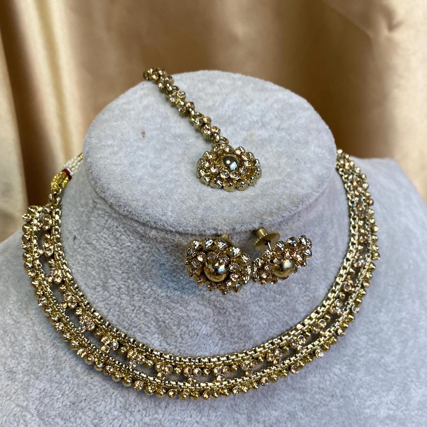 Gold Necklace Set Earring/ Tikka/ Tikli/ Indian/ Pakistani/Fashion Jewellery/ Gift for Women