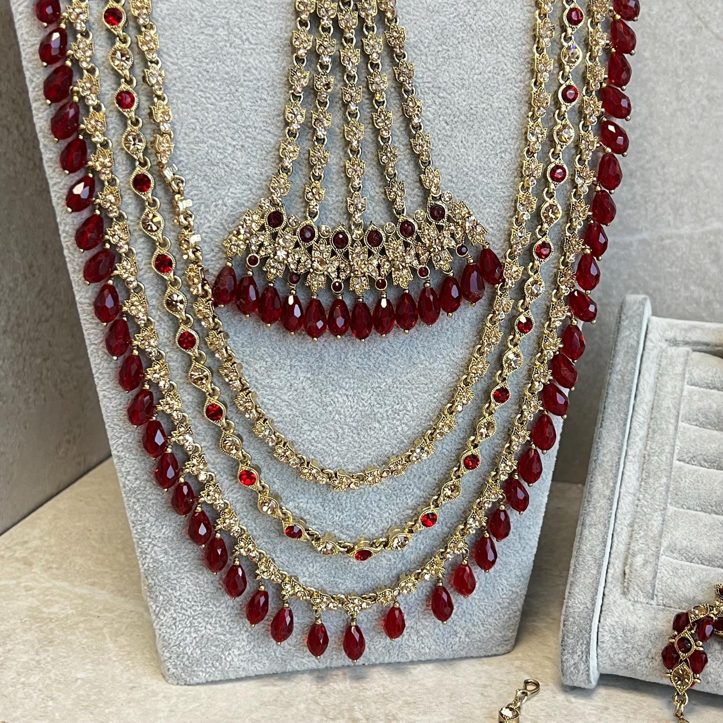 Maroon Bridal Necklace Set Indian/ Pakistani Style/Necklace/ Earring/Tikka/Wedding