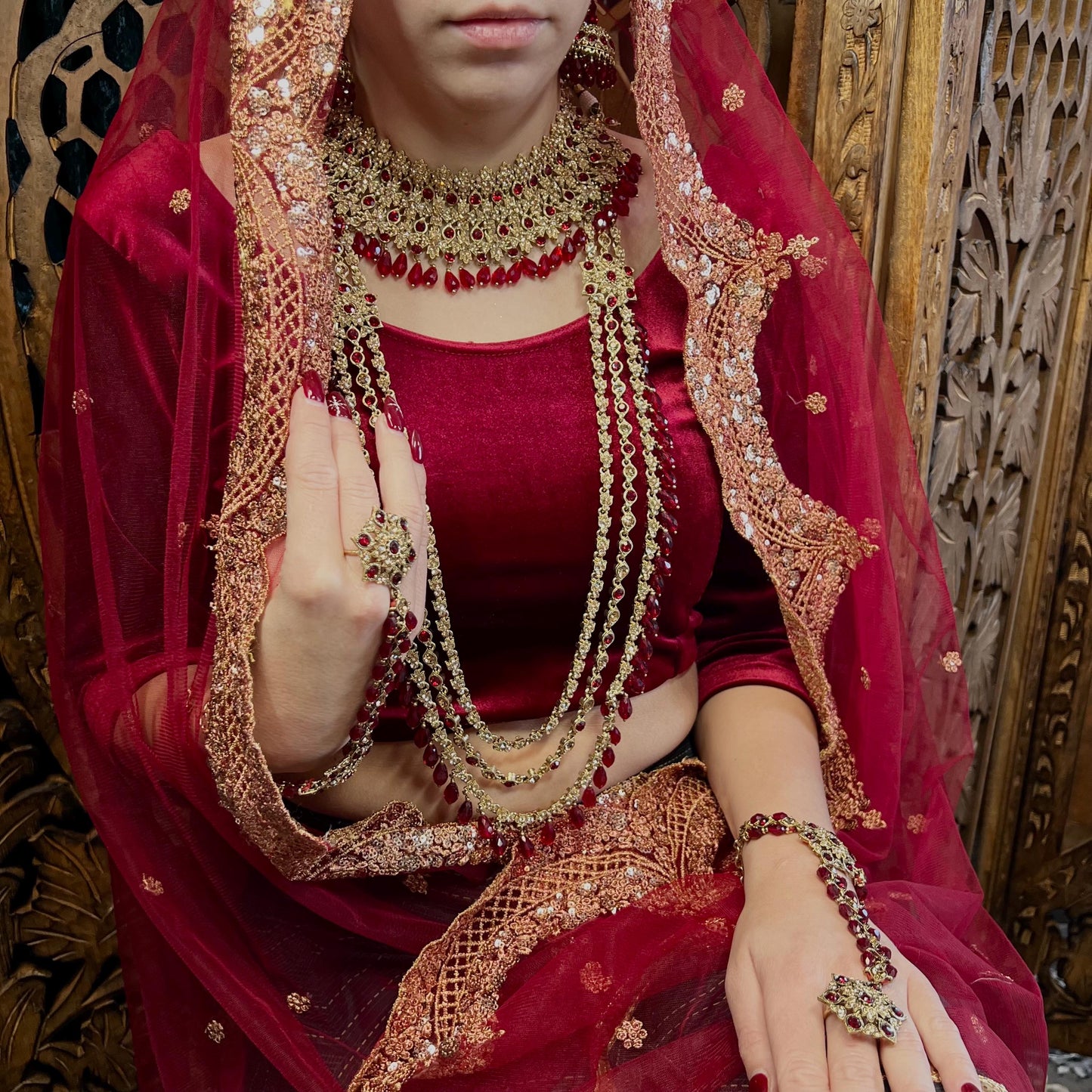 Maroon Bridal Necklace Set Indian/ Pakistani Style/Necklace/ Earring/Tikka/Wedding
