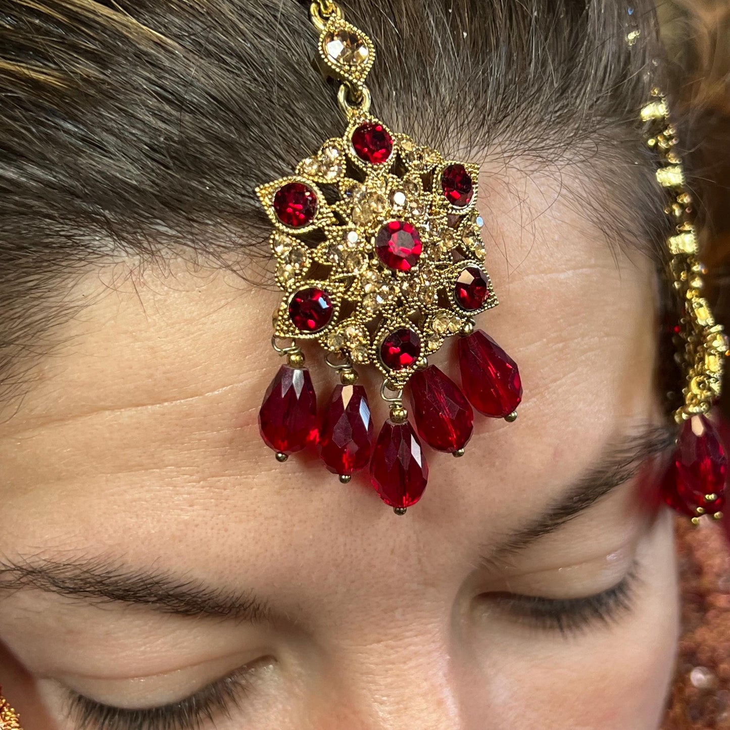 Maroon Bridal Necklace Set Indian/ Pakistani Style/Necklace/ Earring/Tikka/Wedding