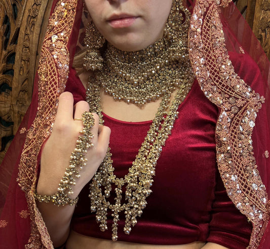 Antique Gold and Champagne Full Bridal set Indian/ Pakistani Style/ Wedding/ Fashion Jewellery/ Necklace set