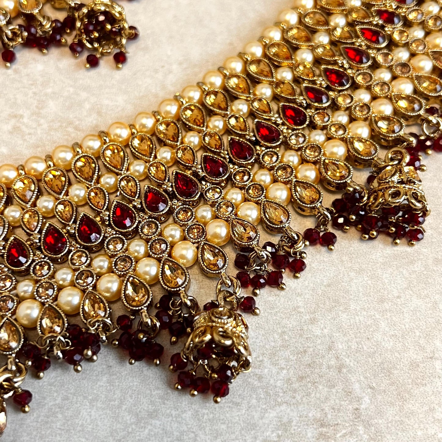 Extra Large Luxury Anklets - Maroon and Golden Rhinestone/ Bell Detail/Indian/ Pakistani Style Jhanjra/ Foot Accessory/ Bridal