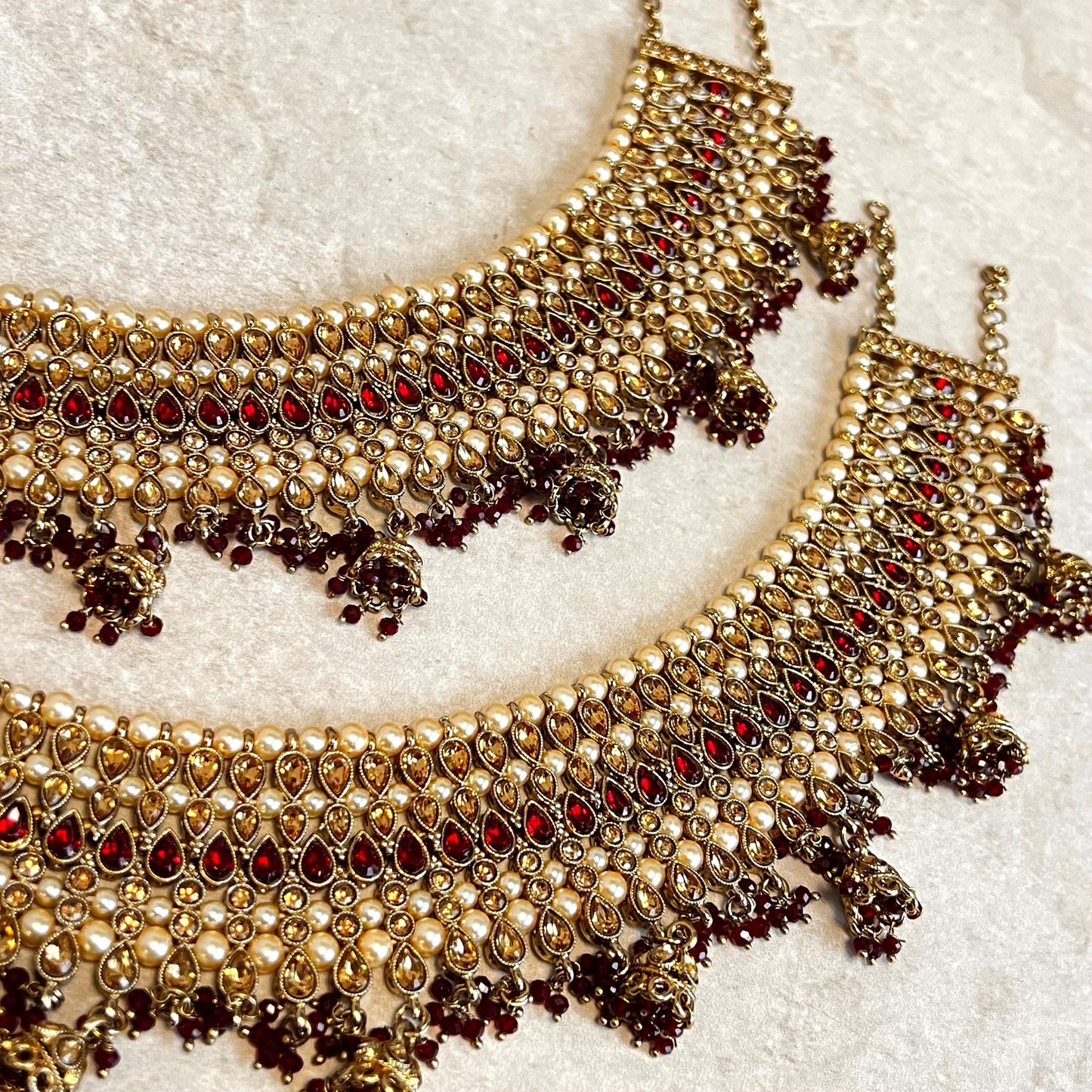 Extra Large Luxury Anklets - Maroon and Golden Rhinestone/ Bell Detail/Indian/ Pakistani Style Jhanjra/ Foot Accessory/ Bridal