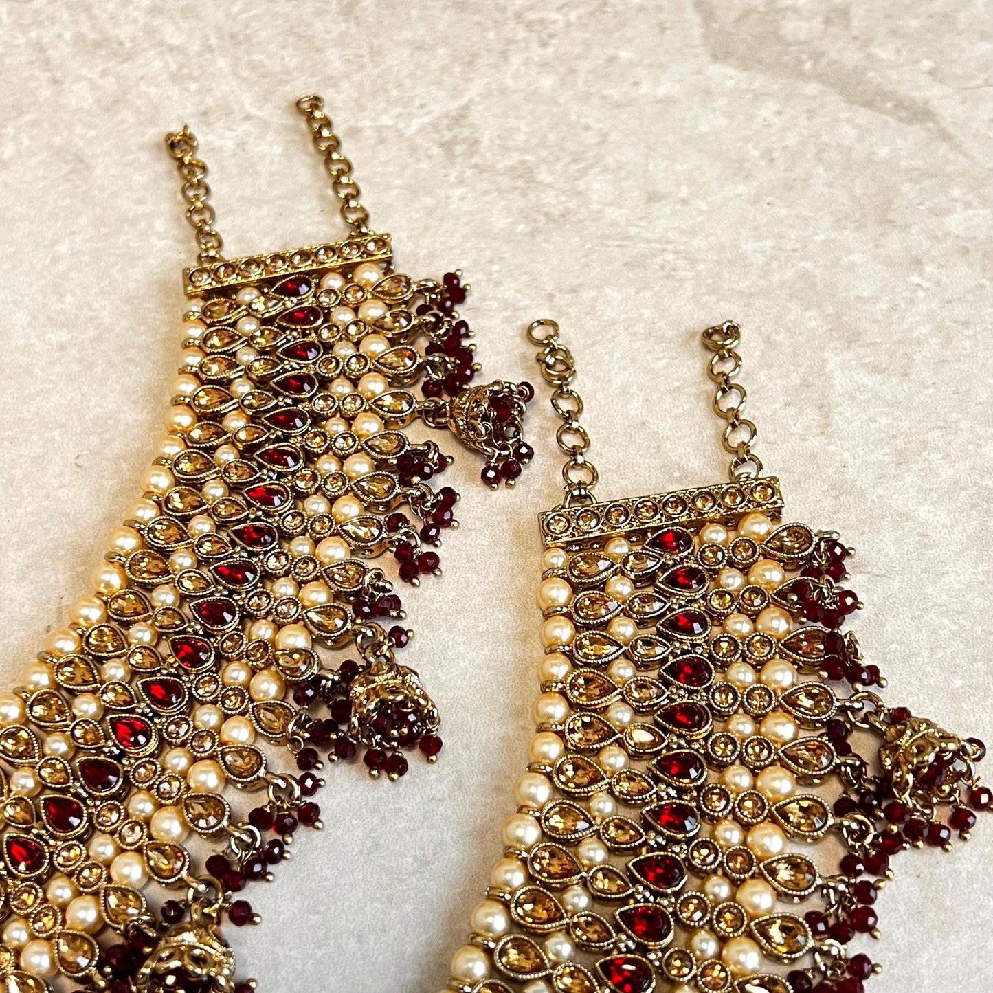 Extra Large Luxury Anklets - Maroon and Golden Rhinestone/ Bell Detail/Indian/ Pakistani Style Jhanjra/ Foot Accessory/ Bridal