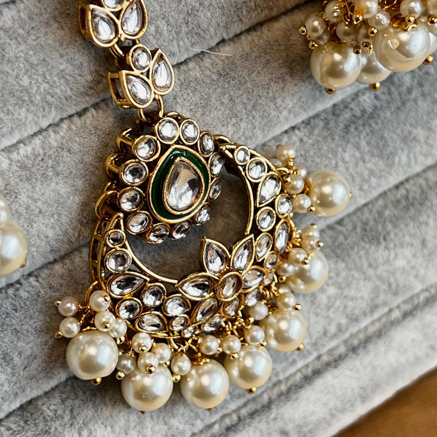 Green Large Faux Kundan Necklace Set Earring Tikka High Quality Bright Gold Emerald Green Indian Pakistani Bollywood Fashion Jewellery Gift