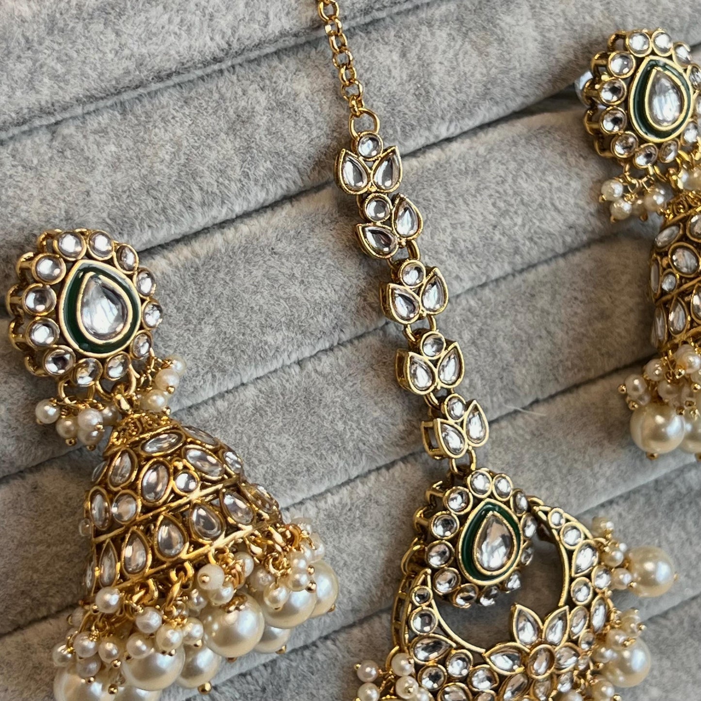 Green Large Faux Kundan Necklace Set Earring Tikka High Quality Bright Gold Emerald Green Indian Pakistani Bollywood Fashion Jewellery Gift