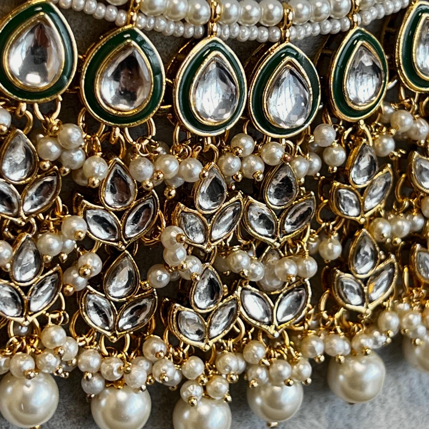 Green Large Faux Kundan Necklace Set Earring Tikka High Quality Bright Gold Emerald Green Indian Pakistani Bollywood Fashion Jewellery Gift