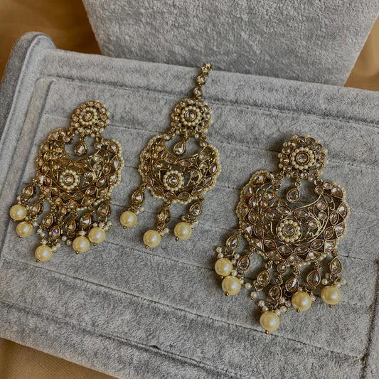 Antique gold & champagne Bridal necklace set Indian/ Pakistani Style/Wedding/Earring/Tikka