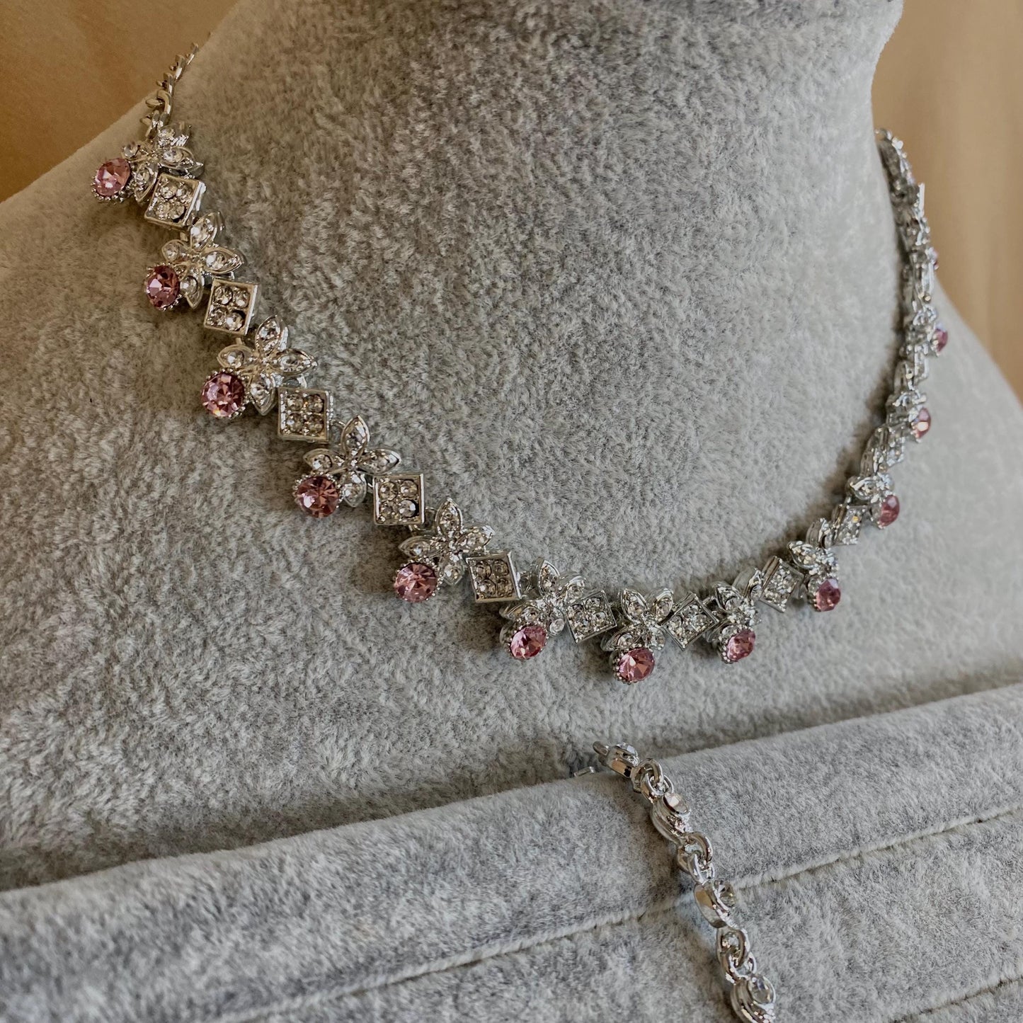 Pink & Silver Elegant Indian Necklace Set/Pink Necklace Set/ Pink Jewellery/ Fashion Jewellery/ Necklace set