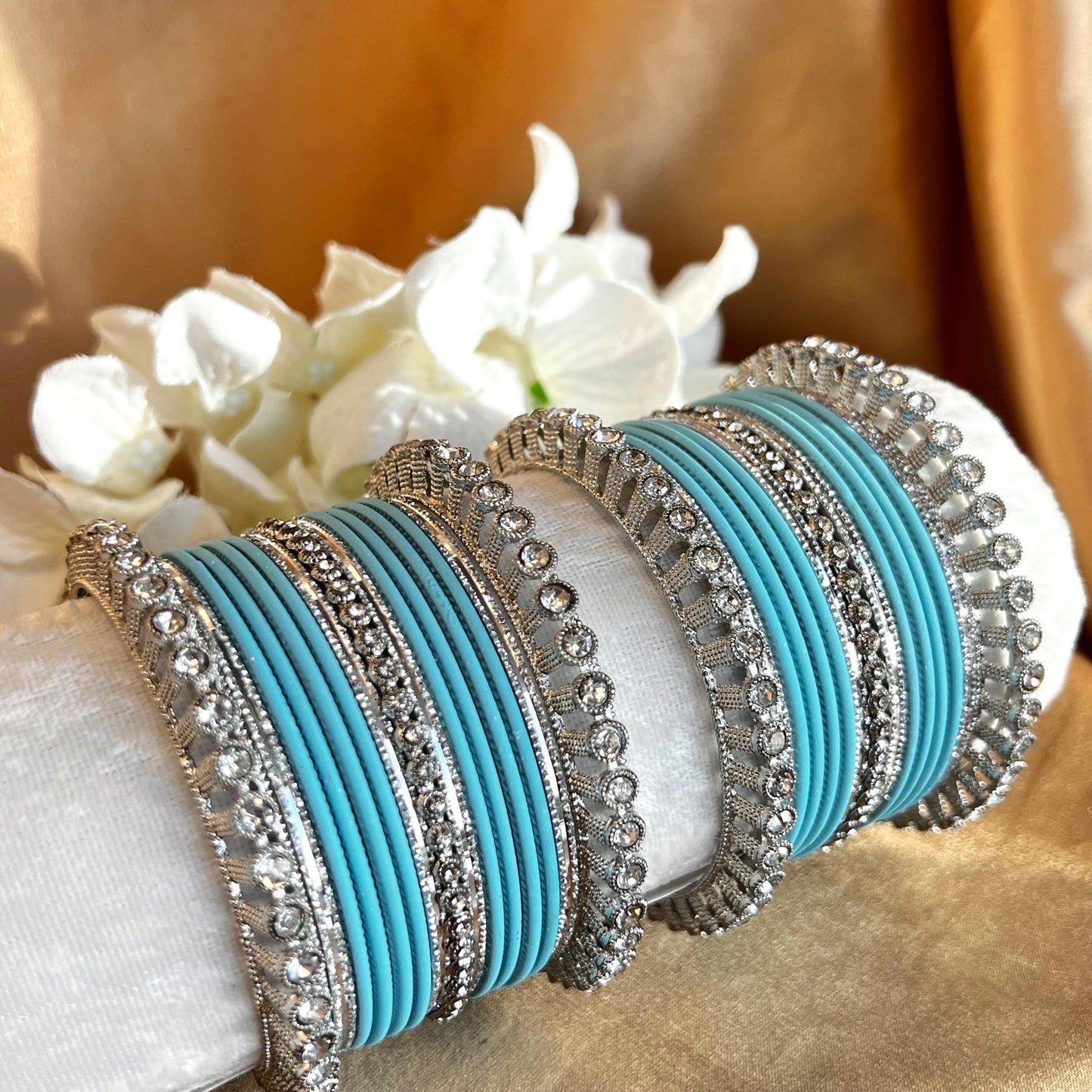 Blue Silver Small Bangle Set for Both Arms traditional Bollywood Indian Pakistani Churi set Jewelley Fashion wedding jewellery sale 2.6