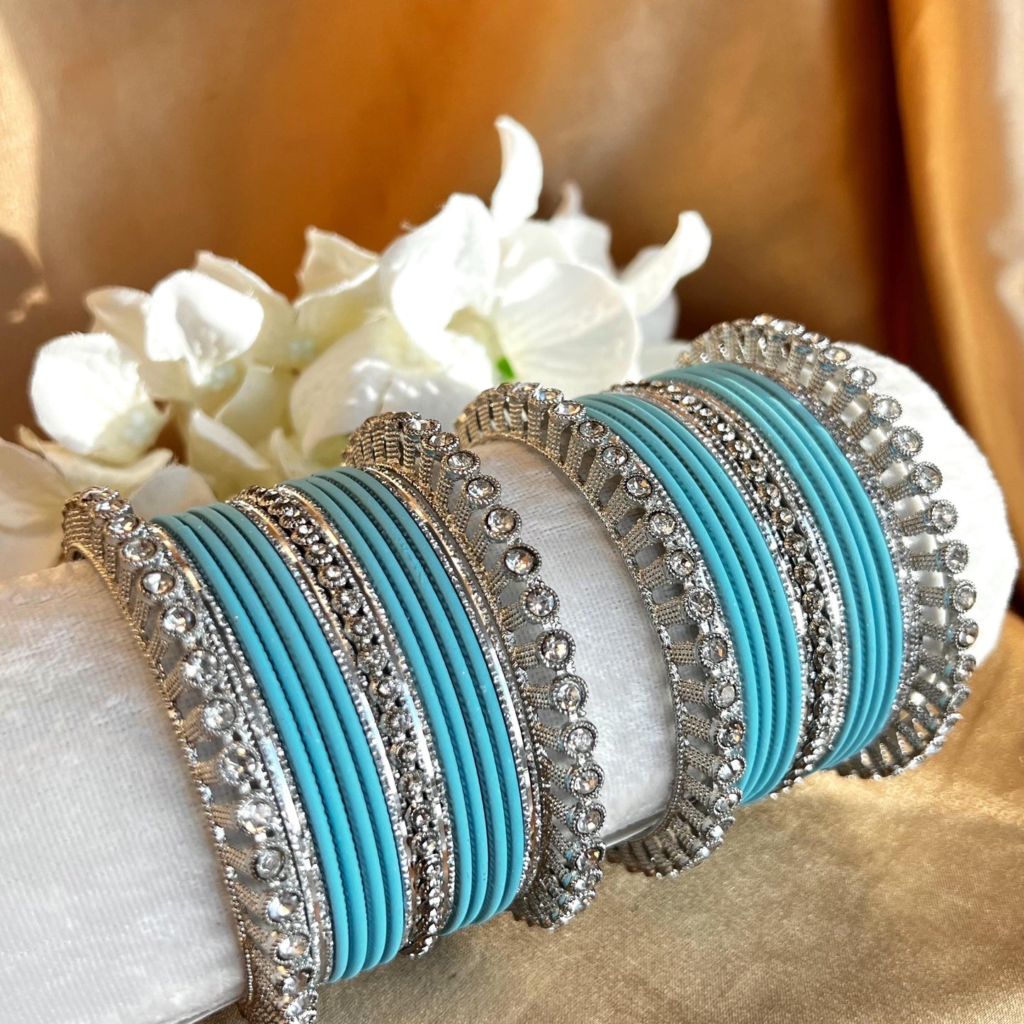 Blue Silver Small Bangle Set for Both Arms traditional Bollywood Indian Pakistani Churi set Jewelley Fashion wedding jewellery sale 2.6