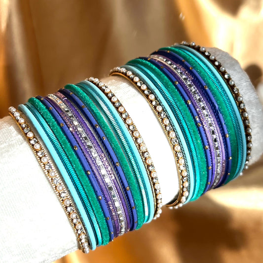 Blue Purple Small Bangle Set for Both Arms traditional Bollywood Indian Pakistani Churi set Jewelley Fashion wedding jewellery sale 2.6