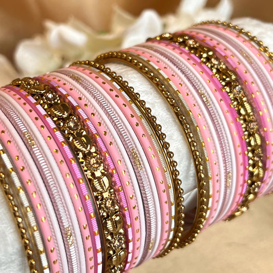 Pink Gold Small Bangle Set for Both Arms Traditional Bollywood Indian Pakistani Churi set Jewellery/Valentines Collection