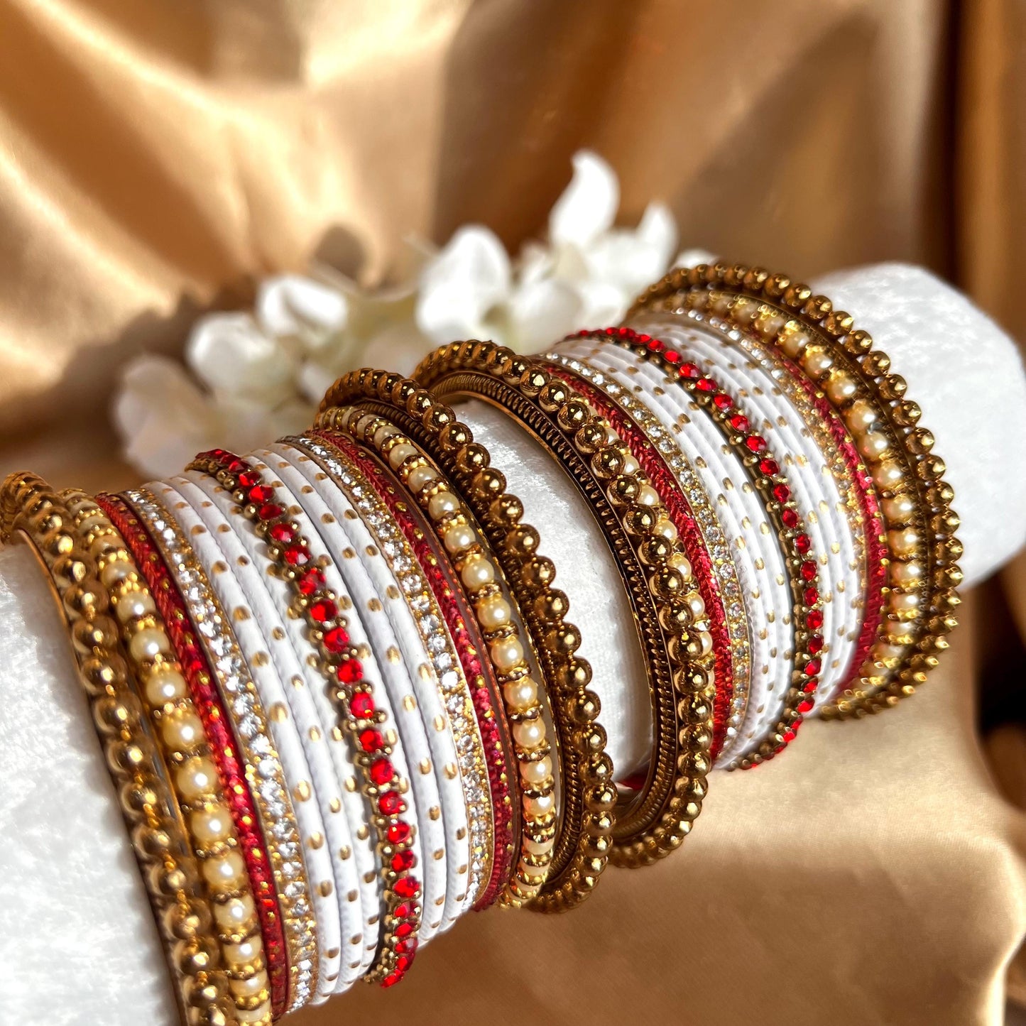 Red White Gold Small Bangle Set for Both Arms Traditional Bollywood Indian Pakistani Churi set Jewelley Fashion Wedding Jewellery sale 2.8