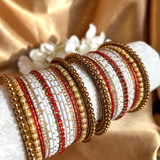Red White Gold Small Bangle Set for Both Arms Traditional Bollywood Indian Pakistani Churi set Jewelley Fashion Wedding Jewellery sale 2.8