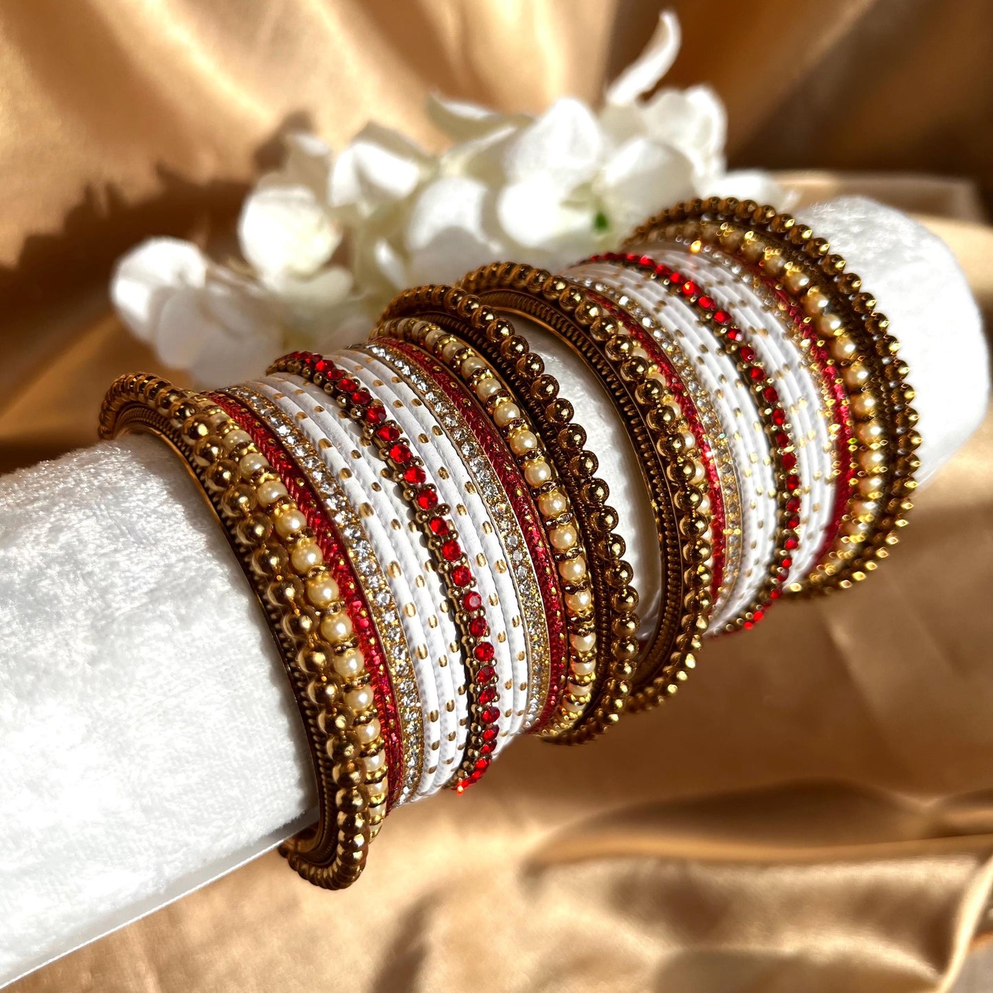 Red White Gold Small Bangle Set for Both Arms Traditional Bollywood Indian Pakistani Churi set Jewelley Fashion Wedding Jewellery sale 2.8