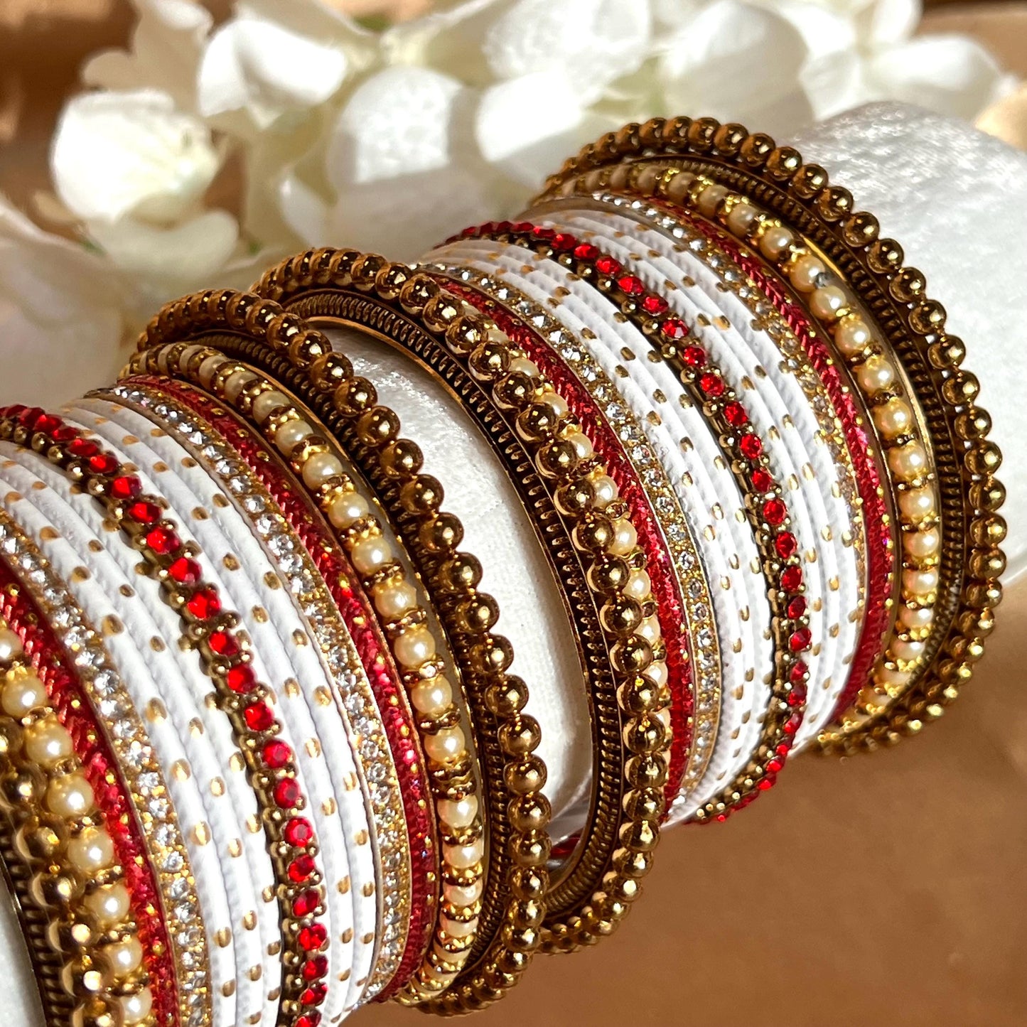Red White Gold Small Bangle Set for Both Arms Traditional Bollywood Indian Pakistani Churi set Jewelley Fashion Wedding Jewellery sale 2.8