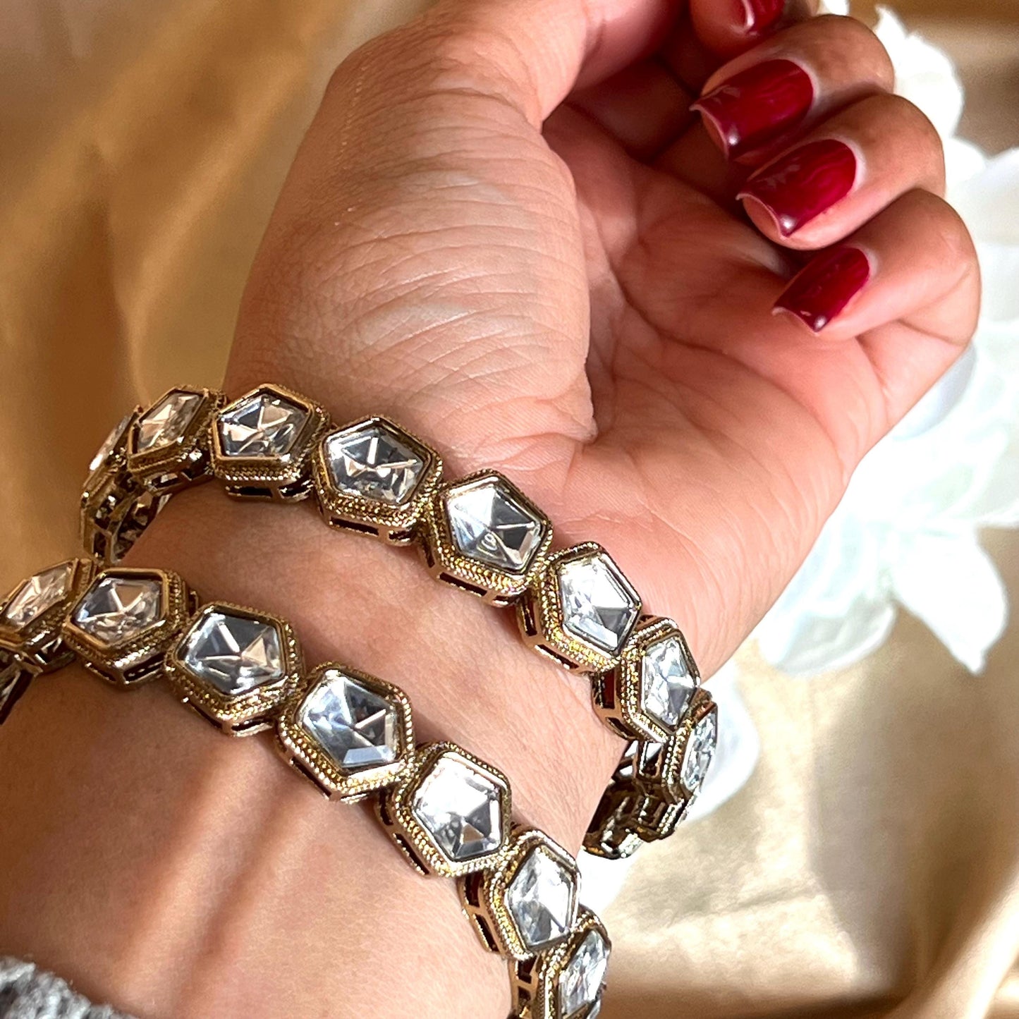 Set of 2 Clear Faux Kundan Kada Bangles in 2.8 /Indian Bangles/Indian/ Pakistani/Jewelley/ Fashion Bracelet