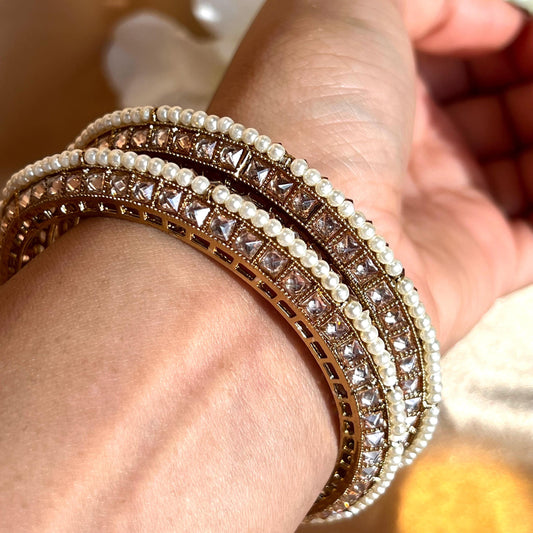 Set of 2 Gold/ Champagne/ Pearl Bangles - Indian/ Pakistani/Jewelley/ Fashion Bracelet 2.6