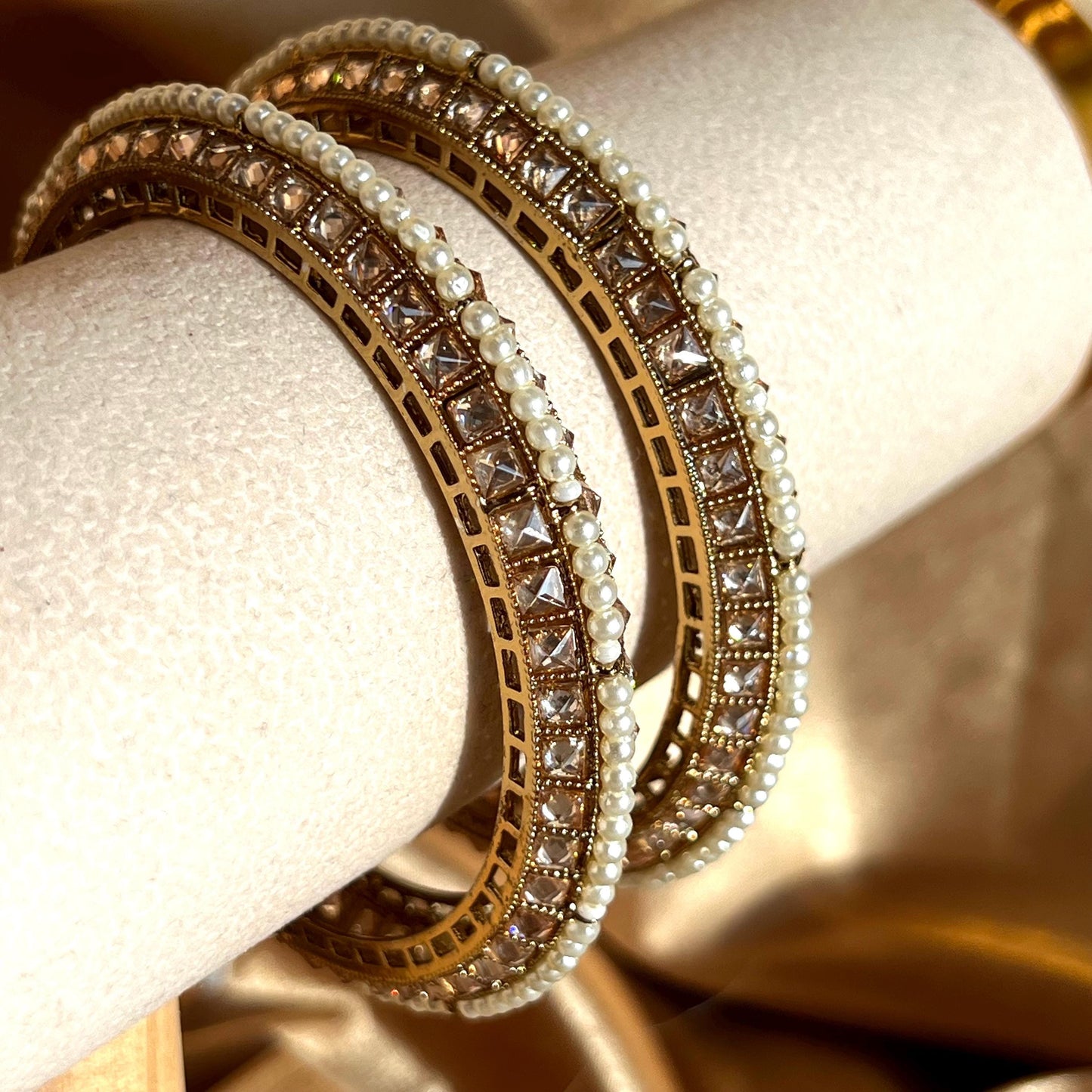 Set of 2 Gold/ Champagne/ Pearl Bangles - Indian/ Pakistani/Jewelley/ Fashion Bracelet 2.6