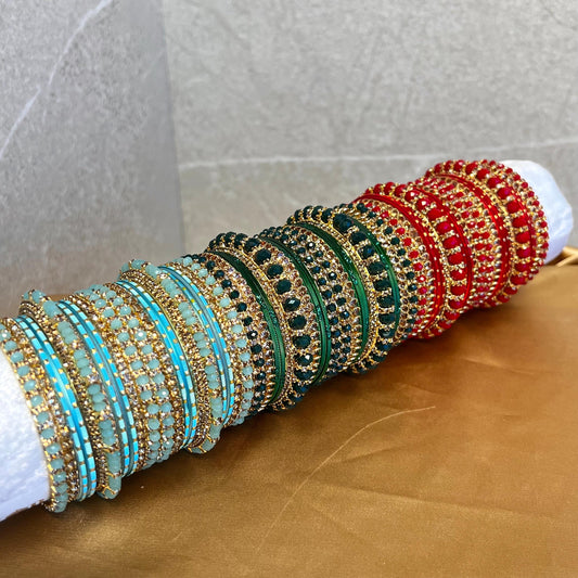 Blue Green Red Small Bangle Set Both Arms Traditional Bollywood Indian Pakistani Churi Jewelley Fashion Bracelet wedding jewellery sale 2.4