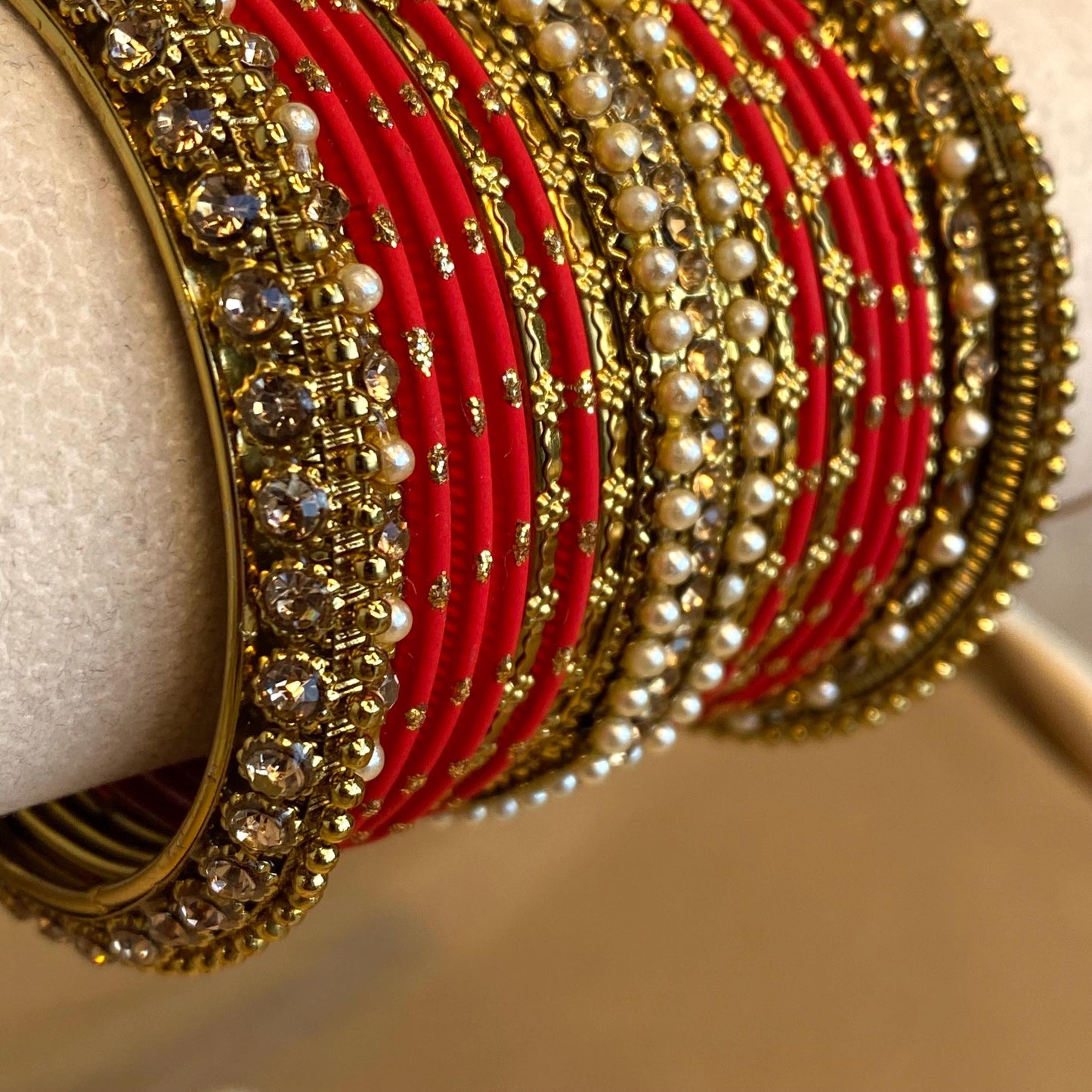 One Arm Red Pearl Golden Bangles/Indian/ Pakistani/Jewelley/ Fashion Bracelet/ 2.4 Small Size