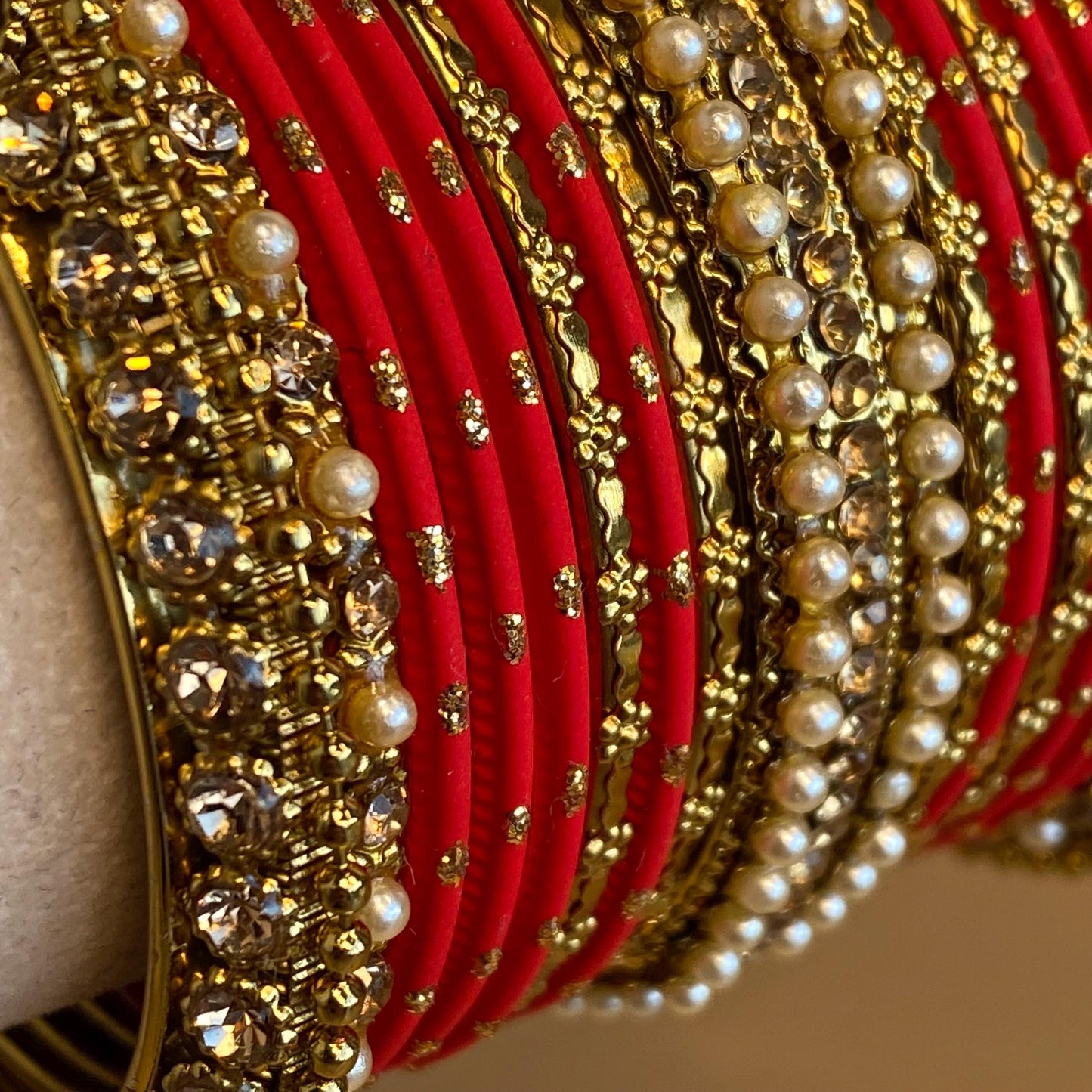 One Arm Red Pearl Golden Bangles/Indian/ Pakistani/Jewelley/ Fashion Bracelet/ 2.4 Small Size