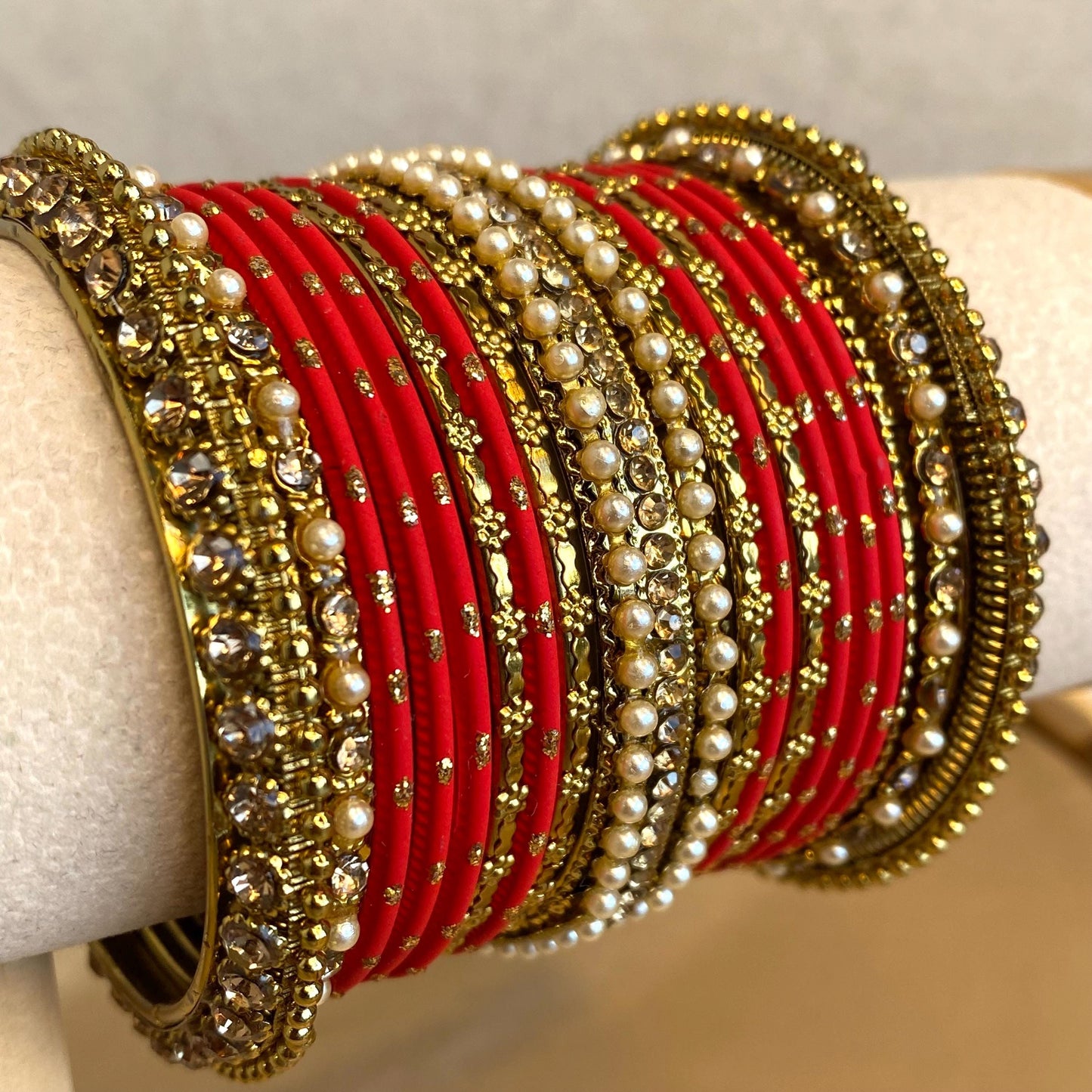 One Arm Red Pearl Golden Bangles/Indian/ Pakistani/Jewelley/ Fashion Bracelet/ 2.4 Small Size