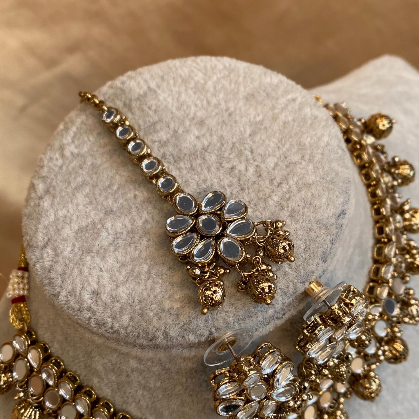 Gold Ball Mirrored Necklace Set Earring Tikka Indian Pakistani Fashion Jewellery Gift for Women Hand Made High Quality Wedding set