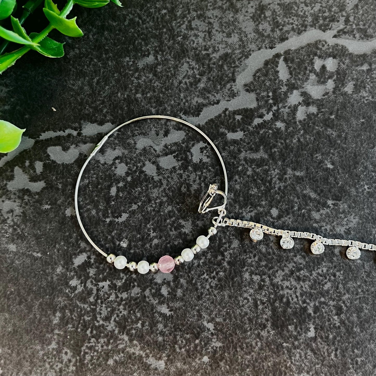 Large Silver & Pink Clip On Nose Ring - Left side only/Fashion Jewellery/ Gift for Women/Indian/Pakistani style/Nath /Bridal Nose Rings