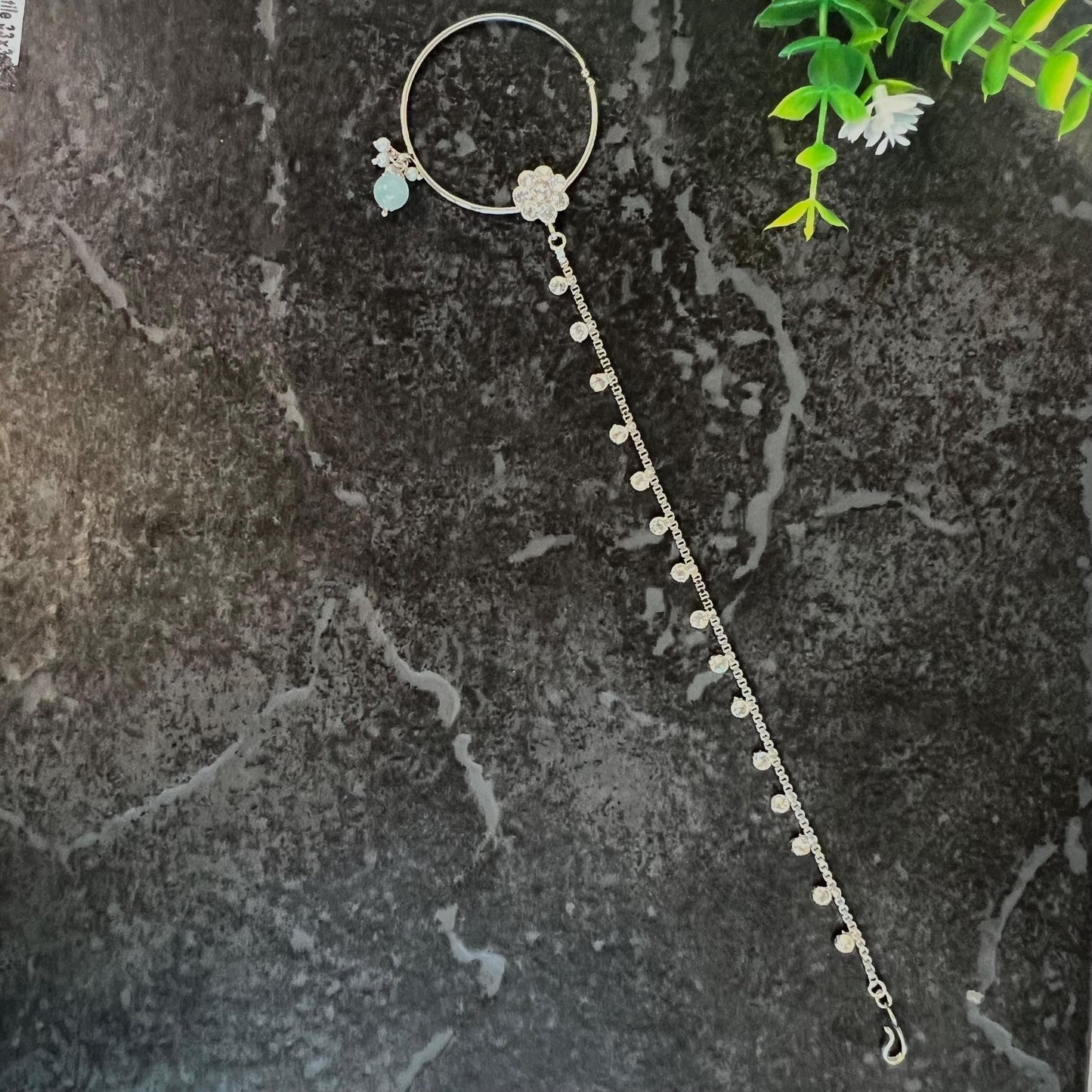 Medium Clip On Silver & Pastels Nose Ring - Left Side Nose Ring/Pink Nose Ring/ Blue Nose Ring/ Silver Nose Ring/Indian/Pakistani style/Nath