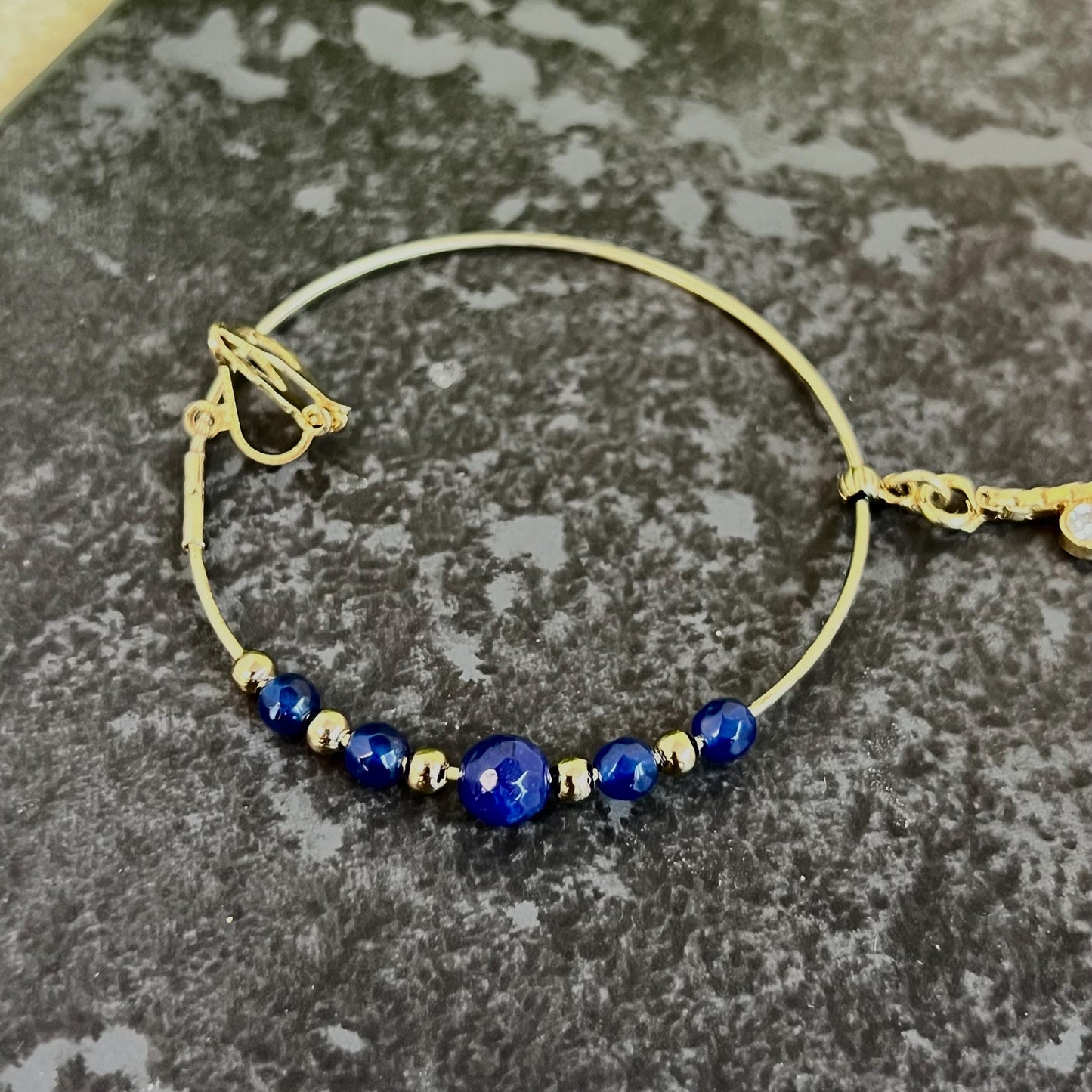 Navy & Gold Medium Indian Piereced Nose Ring - Slightly Imperfect - Clip On Added For Non-Piericing/Nath /Indian Nose Jeweller