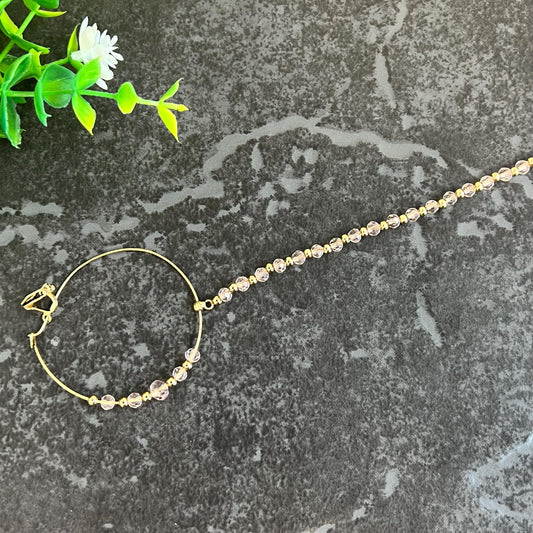 Medium Clip On Antique Gold Pink Nose Ring - Left Side Nose Ring - Light Pink Nose Ring/Indian/Pakistani style/Nath