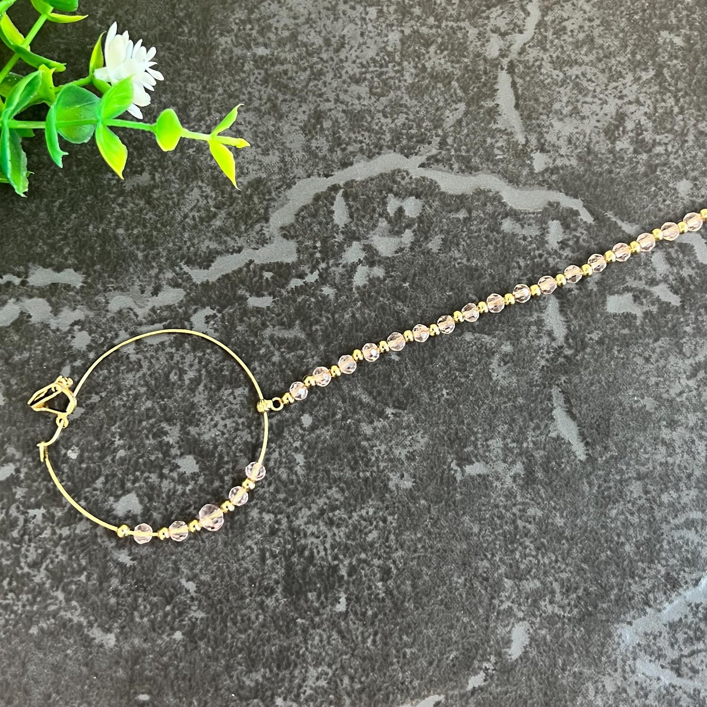 Medium Clip On Antique Gold Pink Nose Ring - Left Side Nose Ring - Light Pink Nose Ring/Indian/Pakistani style/Nath